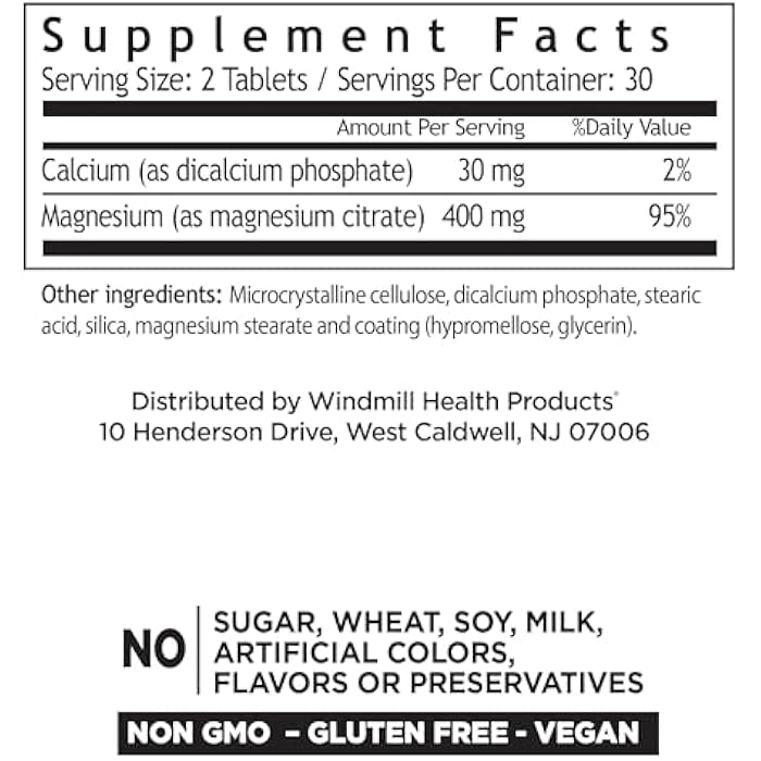 Windmill Natural Vitamins Magnesium Citrate 400 mg, Immune Support, Supports Healthy Heart, 60 Count, 30 Servings - Image 2