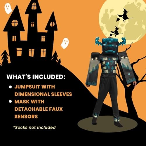 MINECRAFT Disguise Minecraft Warden Costume, Official Deluxe Minecraft Costume for Kids with Headpiece and Jumpsuit, Child Size (7-8) - Image 5