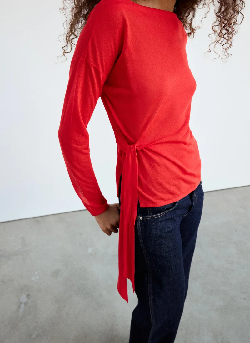 Mango 70-ROJO Fine Knit Bow Jumper for Women | Best Price UAE