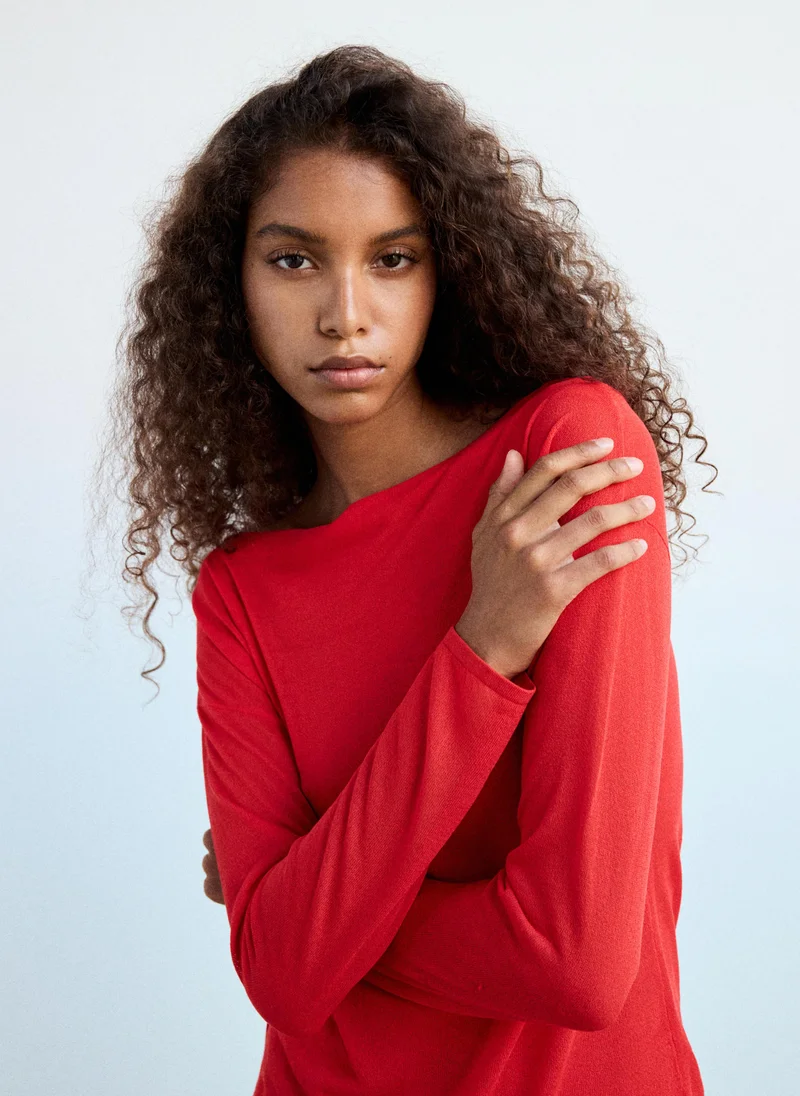 Mango 70-ROJO Fine Knit Bow Jumper for Women | Best Price UAE