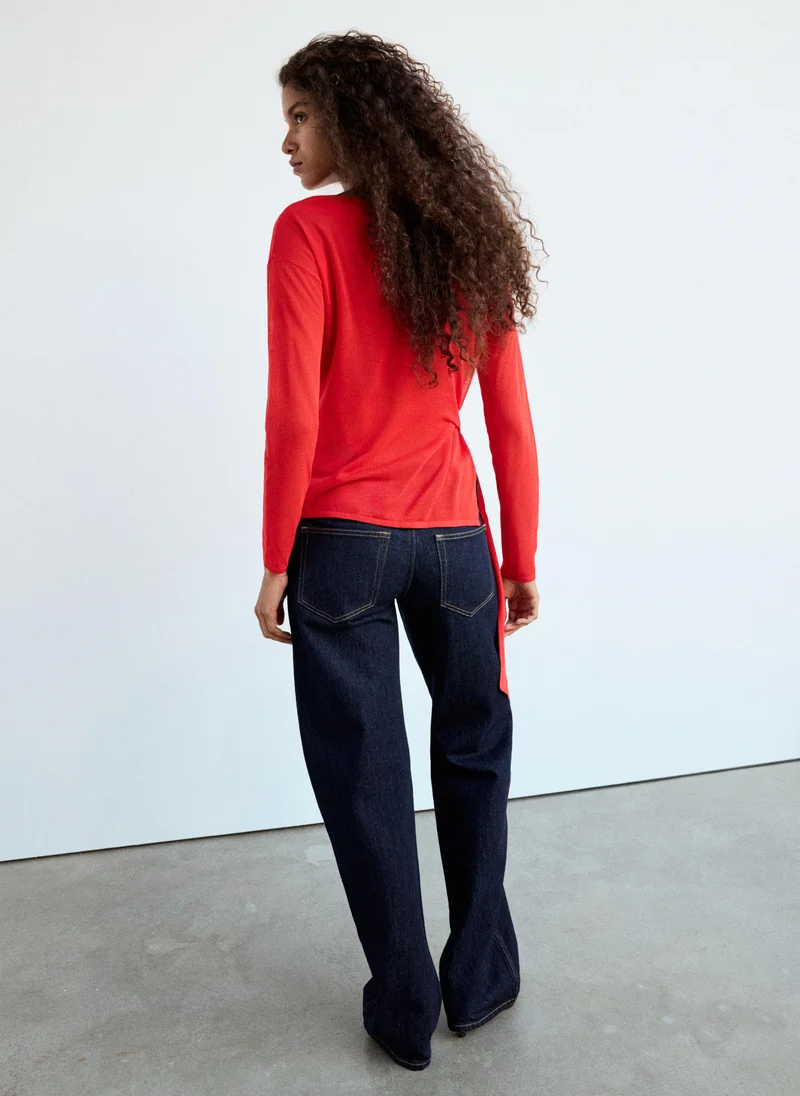 Mango 70-ROJO Fine Knit Bow Jumper for Women | Best Price UAE