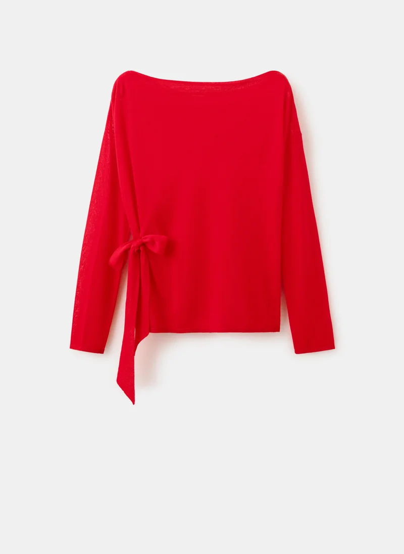 Mango 70-ROJO Fine Knit Bow Jumper for Women | Best Price UAE