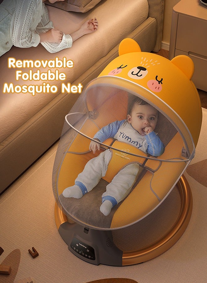 Smart Baby Swings for Infants to Toddler, Electric Baby Rocker Chair with Remote Control, Removable Dinner Plate, Mosquito Net, 4 Ways Swings, 3 Timer Settings, Electric Bouncer for Baby 0-36 Month