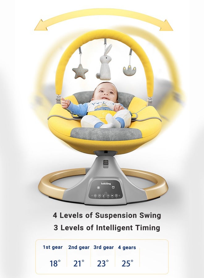 Smart Baby Swings for Infants to Toddler, Electric Baby Rocker Chair with Remote Control, Removable Dinner Plate, Mosquito Net, 4 Ways Swings, 3 Timer Settings, Electric Bouncer for Baby 0-36 Month