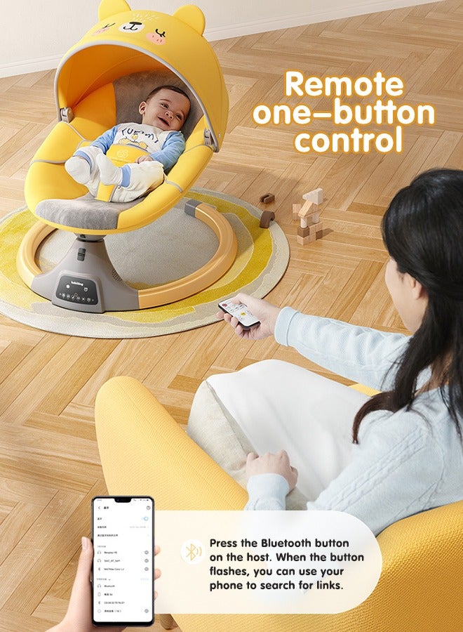 Smart Baby Swings for Infants to Toddler, Electric Baby Rocker Chair with Remote Control, Removable Dinner Plate, Mosquito Net, 4 Ways Swings, 3 Timer Settings, Electric Bouncer for Baby 0-36 Month