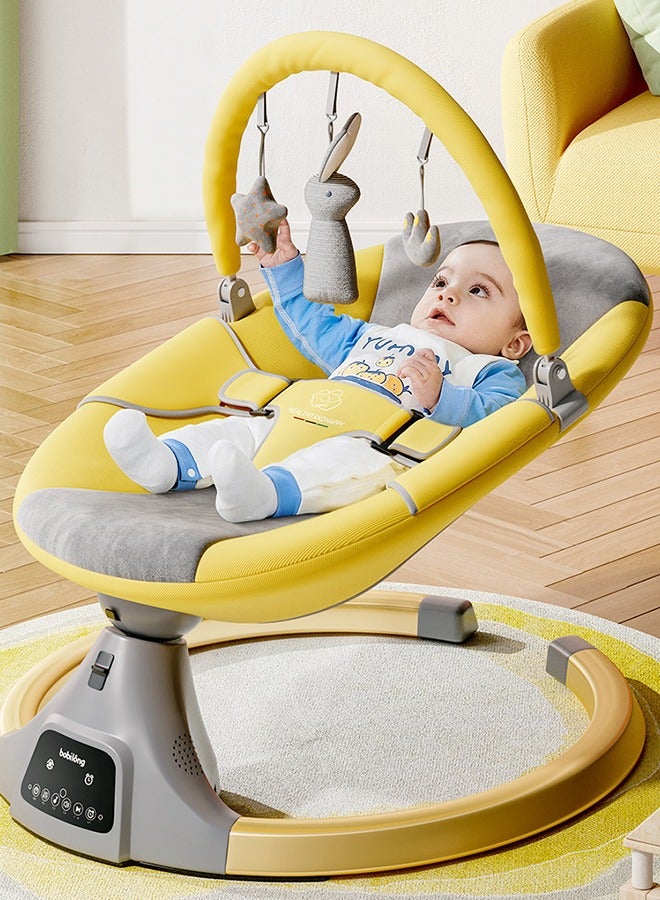 Smart Baby Swings for Infants to Toddler, Electric Baby Rocker Chair with Remote Control, Removable Dinner Plate, Mosquito Net, 4 Ways Swings, 3 Timer Settings, Electric Bouncer for Baby 0-36 Month