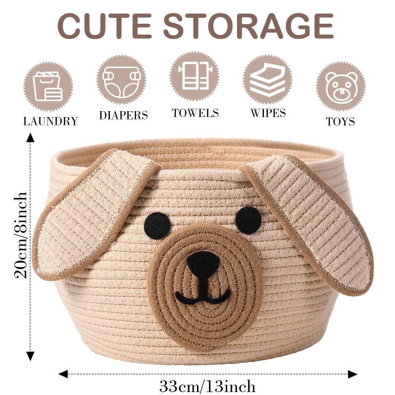 Zopeal Dog Woven Basket Cute Woven Cotton Rope Puppy Animal Storage Basket for Laundry Toy Gift(Khaki,13 x 8 Inch) - Image 2