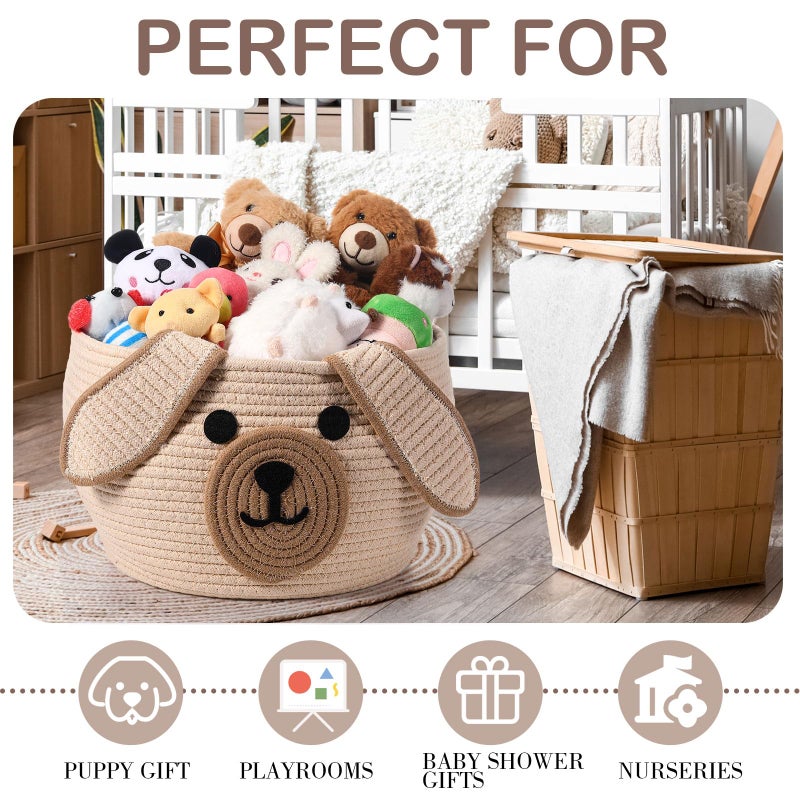 Zopeal Dog Woven Basket Cute Woven Cotton Rope Puppy Animal Storage Basket for Laundry Toy Gift(Khaki,13 x 8 Inch) - Image 4