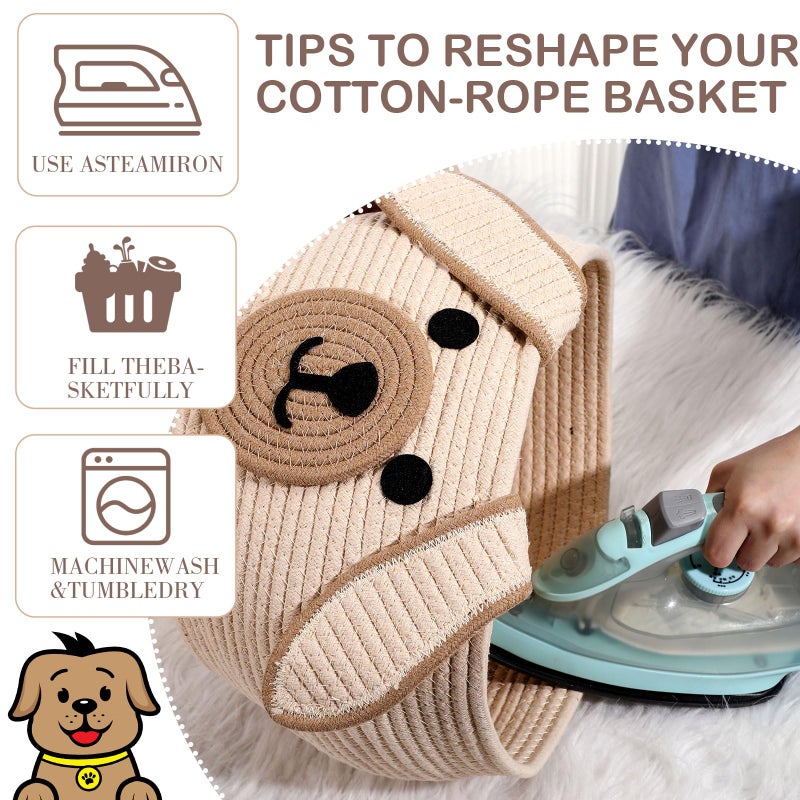Zopeal Dog Woven Basket Cute Woven Cotton Rope Puppy Animal Storage Basket for Laundry Toy Gift(Khaki,13 x 8 Inch) - Image 5
