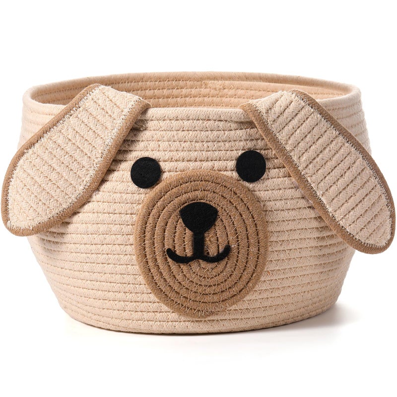 Zopeal Dog Woven Basket Cute Woven Cotton Rope Puppy Animal Storage Basket for Laundry Toy Gift(Khaki,13 x 8 Inch) - Image 1