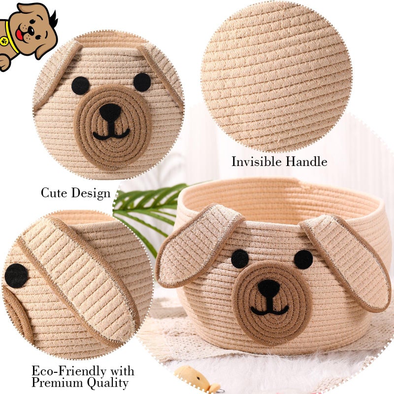 Zopeal Dog Woven Basket Cute Woven Cotton Rope Puppy Animal Storage Basket for Laundry Toy Gift(Khaki,13 x 8 Inch) - Image 3