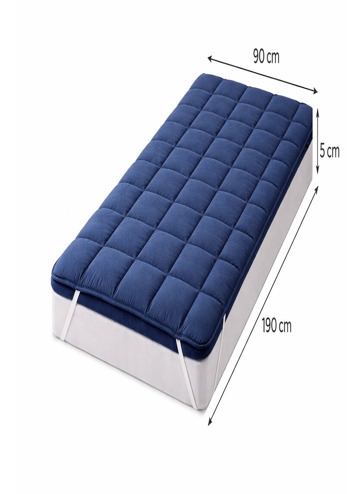 DORMICO Microfiber Mattress Topper 5cm Thick 90x190 cm Single Quilted Bed Topper with Elastic Straps Navy Blue - Image 3