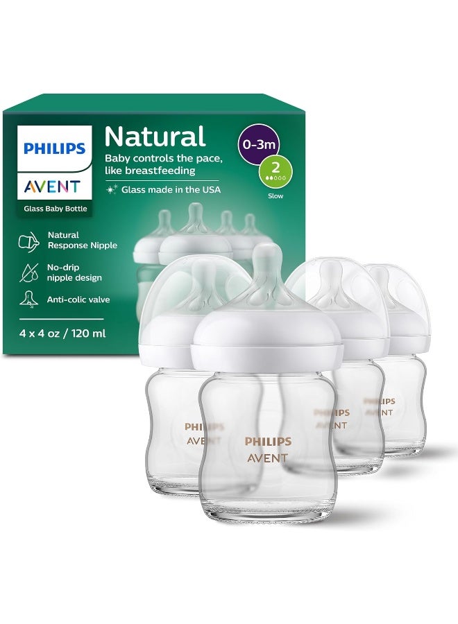 Avent Philips AVENT Glass Natural Baby Bottle with Natural Response, Clear, 4oz, 4pk, SCY910/04 - Image 1