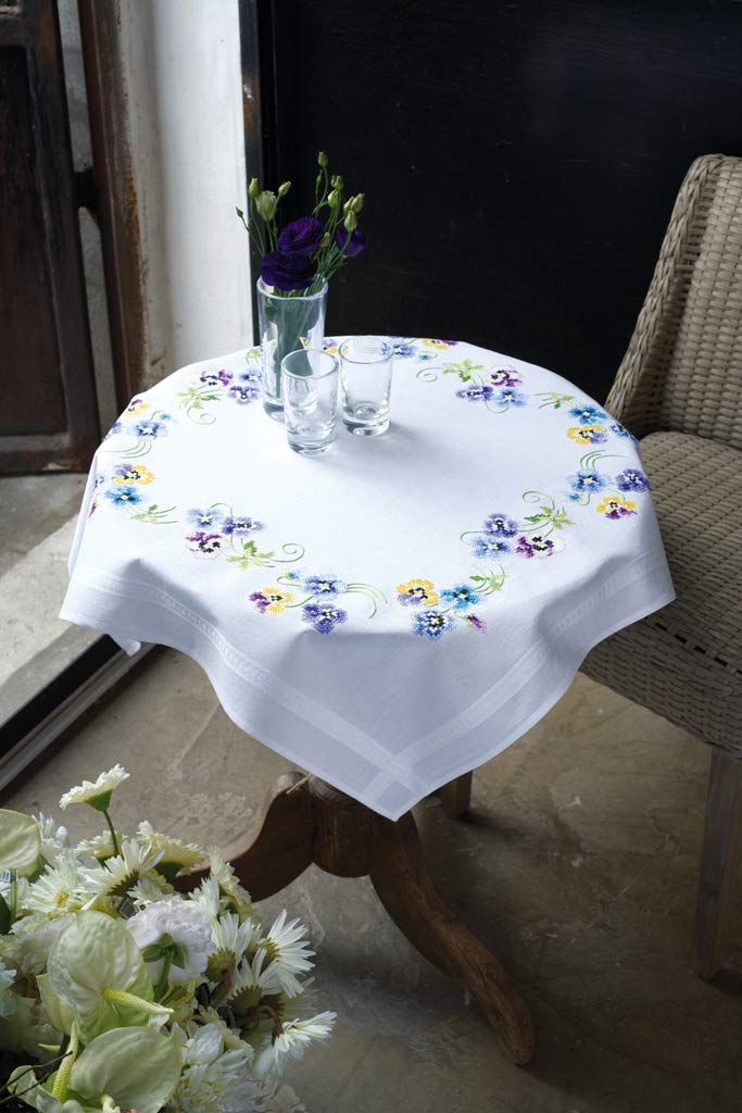 Vervaco Cross Stitch Tablecloth Kit Pretty Pansies 32 x 32
