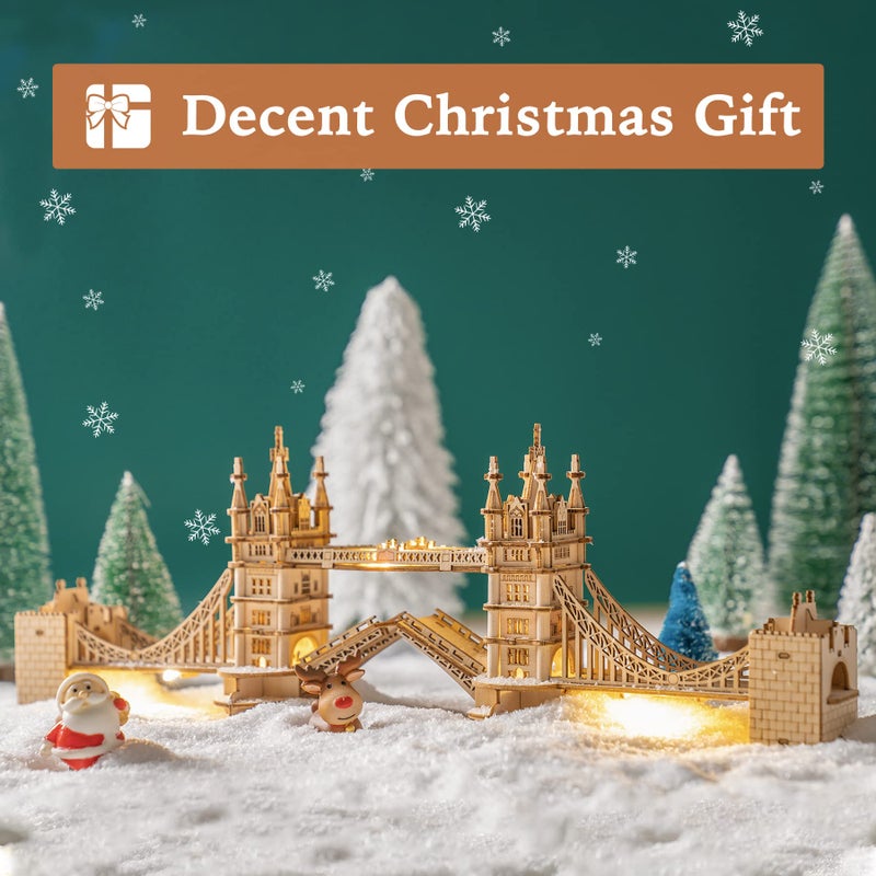 ROBOTIME 3D Puzzle Wooden Craft Kits with LED Light DIY Tower Bridge Construction Model Kit to Build for Teens Brain Teaser Puzzle Home Decor Birthday Gifts - Image 3