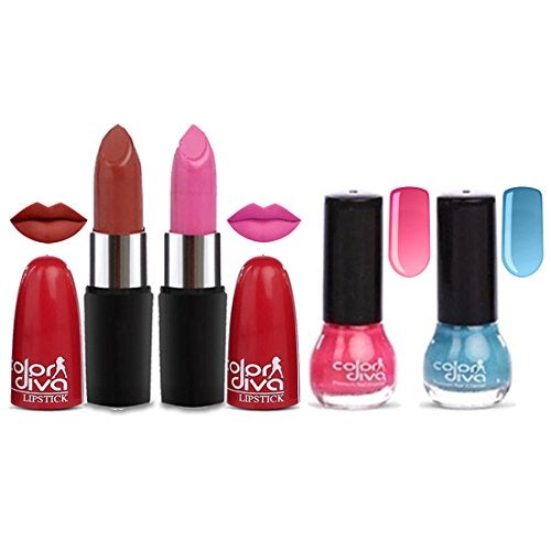 Color Diva Makeup Combo Included 2 Lipstick, 2 Nail Paint, 1 Mascara, 1 Kajal, 1 Compact, 1 Foundation, 1 Eyeliner | Full Coverage, Smooth Finish & Vibrant Kit For Women - Image 2