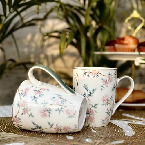 Vigneto Floral Victorian Green Coffee Mug Set | Set of 2 Mugs, 300 ML | Finest Premium Porcelain | for Coffee/Tea | Scratch Resistant | Lead Free | Perfect for Gifting - Image 2