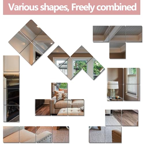 BQRIS Unbreakable Wall Mirror Full Length,Over the Door Mirror for Bedroom,4Pcs 10inchx10inch Acrylic Mirror Kids,Shatterproof Plexiglass Long Mirrors,Children Non Glass Stick on Mirrors Tiles self adhesive - Image 2
