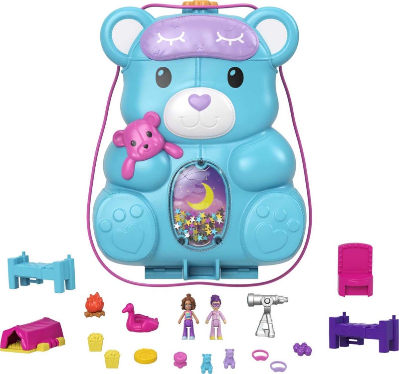 Polly Pocket محفظة بولي بوكيت على شكل دب، مدمجة، 2 دمى صغيرة، 16 ملحق، ميزة دبابيس قابلة للتبديل، 4 سنوات وما فوق - Image 1
