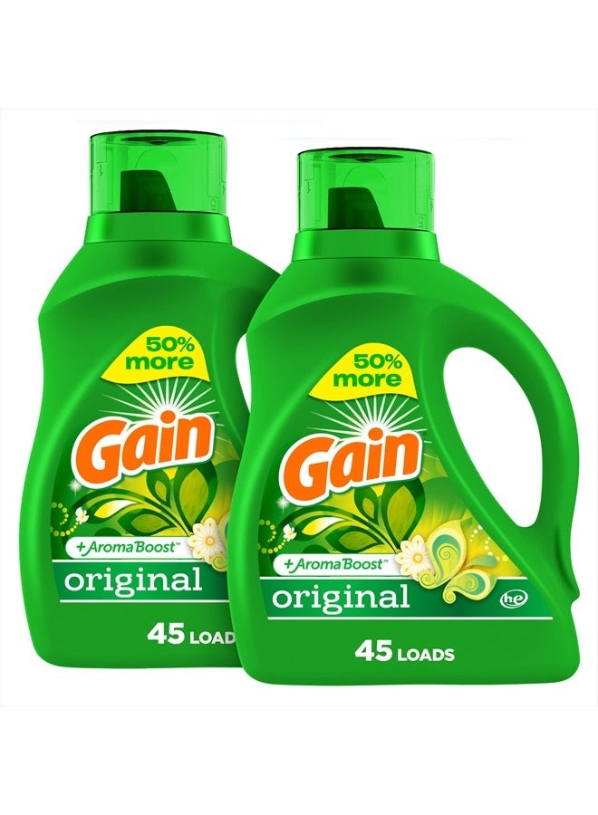 Gain Laundry Detergent Liquid Soap Plus Aroma Boost, Original Scent, He Compatible, 90 Loads Total, 65 Fl Oz (Pack Of 2) - Image 1