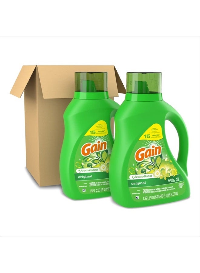 Gain Laundry Detergent Liquid Soap Plus Aroma Boost, Original Scent, He Compatible, 90 Loads Total, 65 Fl Oz (Pack Of 2) - Image 2