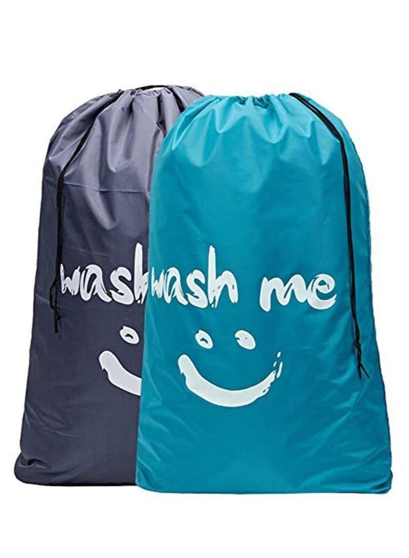 SYOSI 2 Pack XL Wash Me Travel Laundry Bag, Machine Washable Dirty Clothes Organizer, Large Enough to Hold 4 Loads of Laundry, Easy Fit a Laundry Hamper or Basket, Light Blue and Grey Patent Design - Image 1