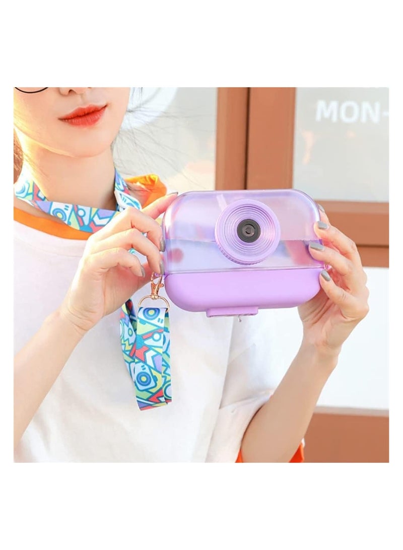 Generic Cute Water Bottles with Straws, Creative Kawaii Camera-Shaped Straw Cups, Kawaii Water Leak Proof Bottles, BPA-Free Water Cup for Adult Kids Outdoor Camping Sports Travel Picnic (400 ML, Purple) - Image 2