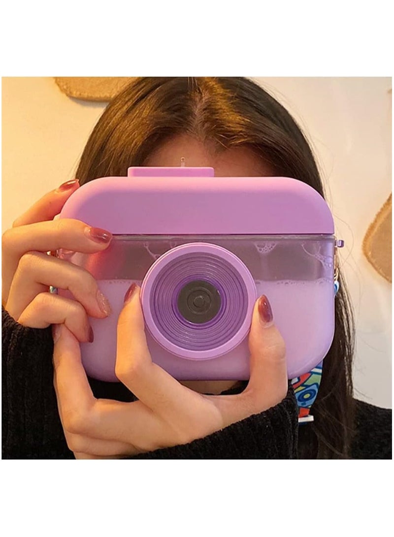 Generic Cute Water Bottles with Straws, Creative Kawaii Camera-Shaped Straw Cups, Kawaii Water Leak Proof Bottles, BPA-Free Water Cup for Adult Kids Outdoor Camping Sports Travel Picnic (400 ML, Purple) - Image 3