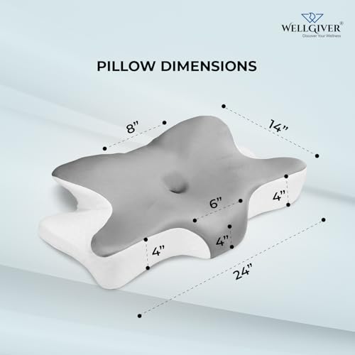 WELLGIVER Cervical Butterfly Pillow | Orthopedic Memory Foam for Neck & Shoulder Pain | Ergonomic Contour Design | Dual Height Support | Side Sleeper Pillow with Arm Rest - Pack of 1 - Image 3
