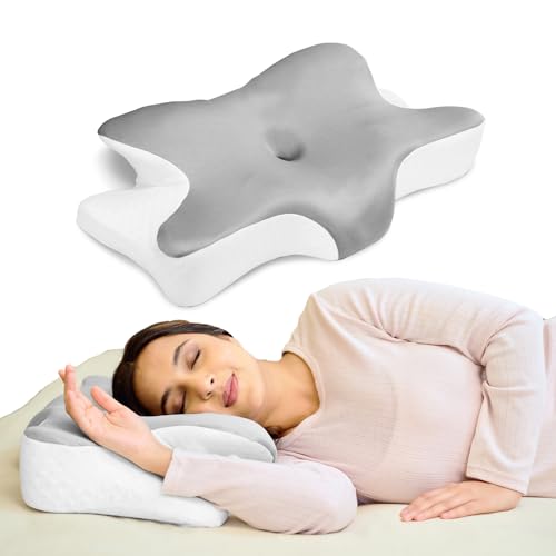 WELLGIVER Cervical Butterfly Pillow | Orthopedic Memory Foam for Neck & Shoulder Pain | Ergonomic Contour Design | Dual Height Support | Side Sleeper Pillow with Arm Rest - Pack of 1 - Image 1