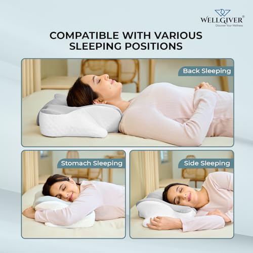 WELLGIVER Cervical Butterfly Pillow | Orthopedic Memory Foam for Neck & Shoulder Pain | Ergonomic Contour Design | Dual Height Support | Side Sleeper Pillow with Arm Rest - Pack of 1 - Image 5