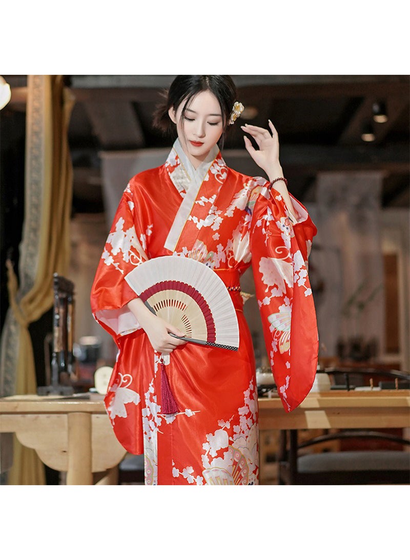 Japanese Kimono, Japanese Traditional Clothing for Nightgown, Bathrobe, Home Clothes, Ethnic Style Stage Performance Clothes(Does not include fan) - Image 2
