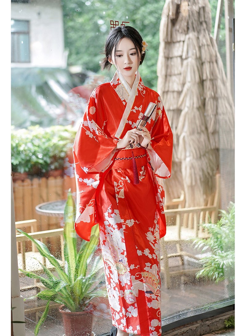 Japanese Kimono, Japanese Traditional Clothing for Nightgown, Bathrobe, Home Clothes, Ethnic Style Stage Performance Clothes(Does not include fan) - Image 4