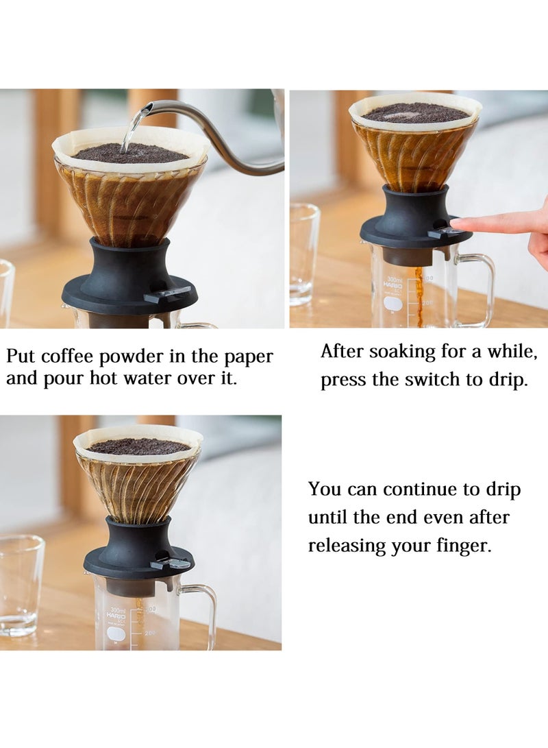 لياوسيسي منقط قهوة غمر شفاف "Switch" مع 40 عبوة من 02 مرشحات V60 بحجم خادم أكثر من حصة صب زجاج البورسليكات العالي المقاوم للحرارة الشفاف للمنزل للمكتب - Image 4