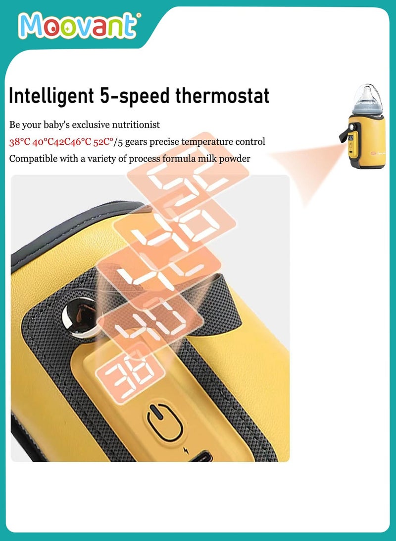 Moovant Portable Bottle Warmer with LCD Display, USB Rechargeable, Constant Temperature,  Bottle Warmer with Five Gear Adjustable Fast Heating for Breastmilk, Warm Milk Sleeve for Night FeedingTravel Daily Use Yellow - Image 2