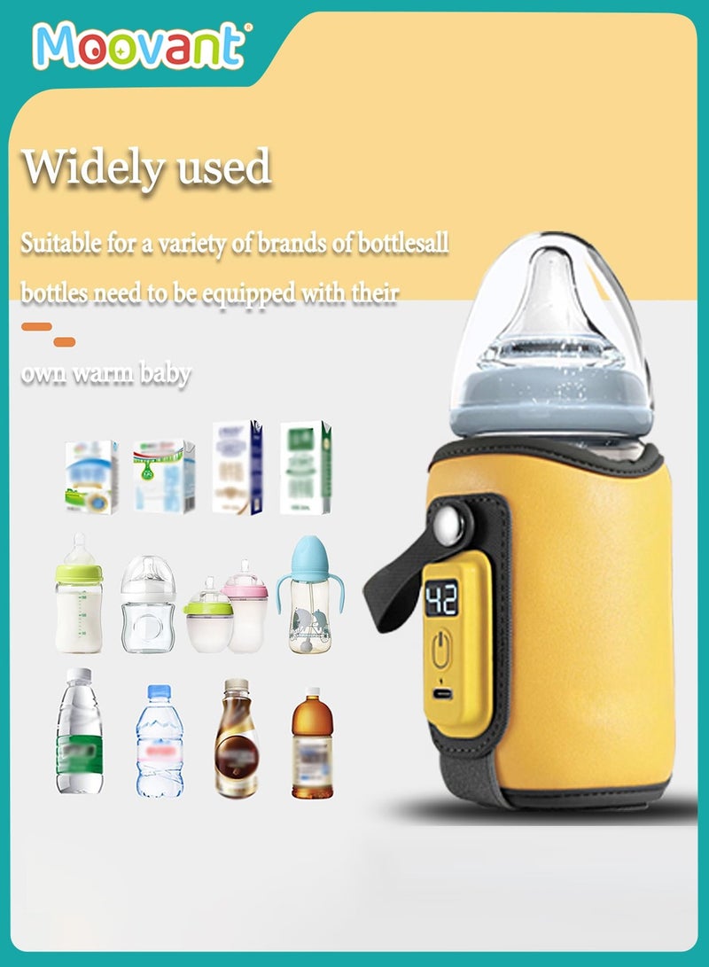 Moovant Portable Bottle Warmer with LCD Display, USB Rechargeable, Constant Temperature,  Bottle Warmer with Five Gear Adjustable Fast Heating for Breastmilk, Warm Milk Sleeve for Night FeedingTravel Daily Use Yellow - Image 4