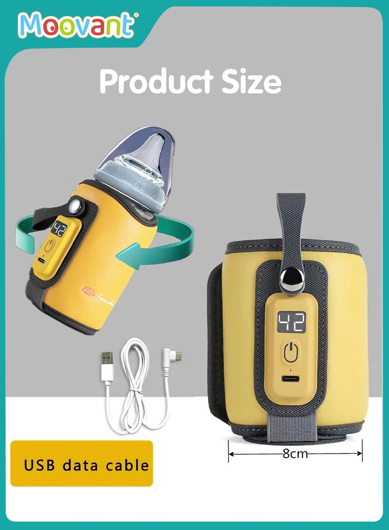Moovant Portable Bottle Warmer with LCD Display, USB Rechargeable, Constant Temperature,  Bottle Warmer with Five Gear Adjustable Fast Heating for Breastmilk, Warm Milk Sleeve for Night FeedingTravel Daily Use Yellow - Image 5