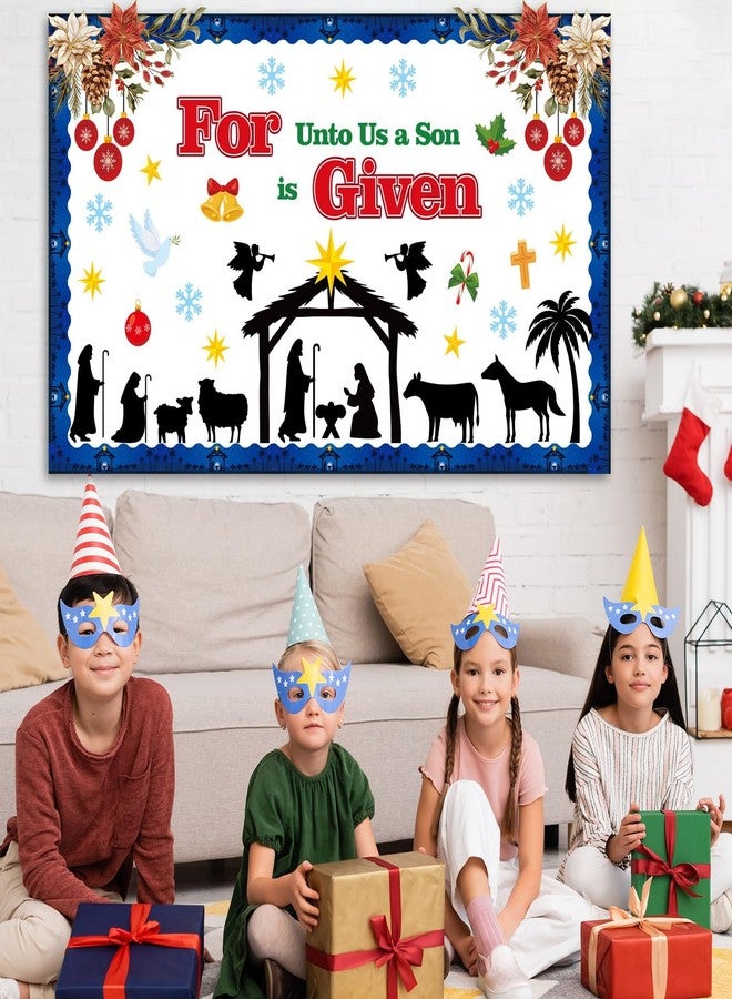 ojustbeok Christmas Nativity Bulletin Board Set Christian Jesus Birth Classroom Decorations Religious Nativity Scene Snowflakes Cutouts for Winter Holiday Sunday School Classroom Church Chalkboard Wall Decor - Image 4