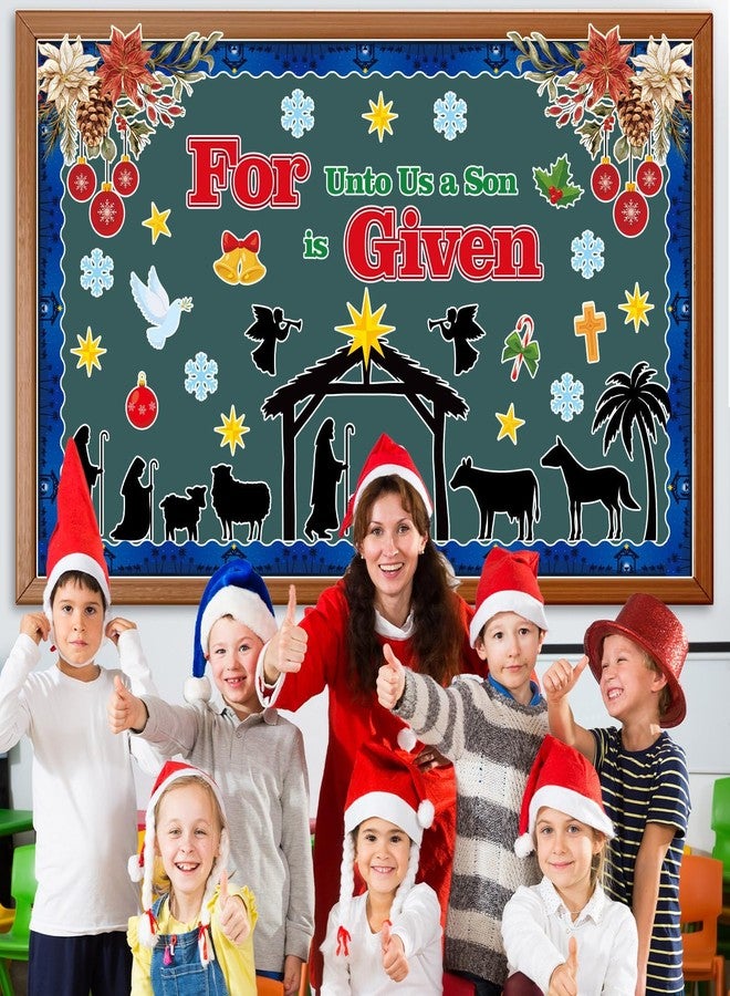 ojustbeok Christmas Nativity Bulletin Board Set Christian Jesus Birth Classroom Decorations Religious Nativity Scene Snowflakes Cutouts for Winter Holiday Sunday School Classroom Church Chalkboard Wall Decor - Image 5
