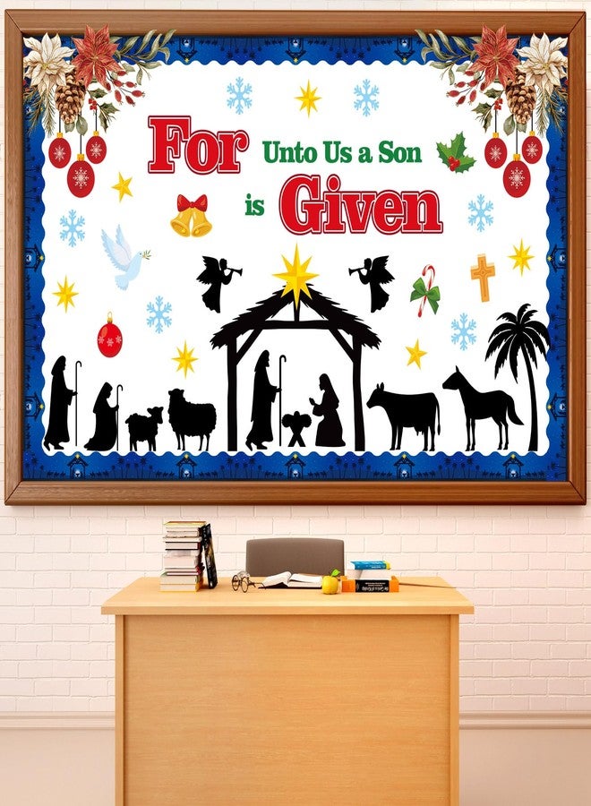 ojustbeok Christmas Nativity Bulletin Board Set Christian Jesus Birth Classroom Decorations Religious Nativity Scene Snowflakes Cutouts for Winter Holiday Sunday School Classroom Church Chalkboard Wall Decor - Image 1