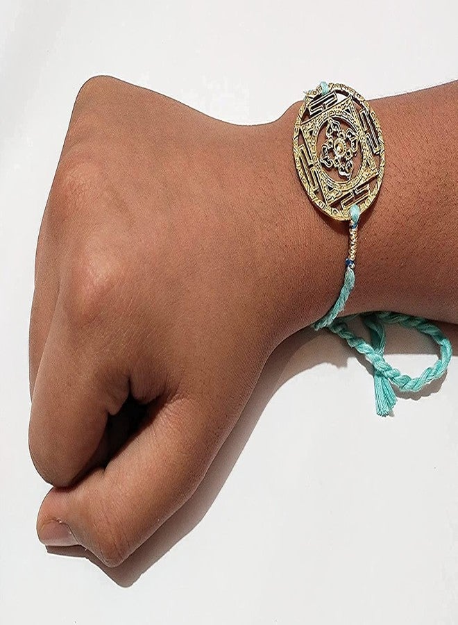 ATHZ brass dial Designer Rakhi Combo set of 2 For Brothers Rakhis Brass Rakhi || Turquoise and Purple || Third Eye Chakra - Image 4