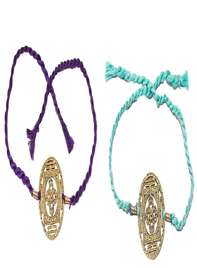 ATHZ brass dial Designer Rakhi Combo set of 2 For Brothers Rakhis Brass Rakhi || Turquoise and Purple || Third Eye Chakra - Image 1