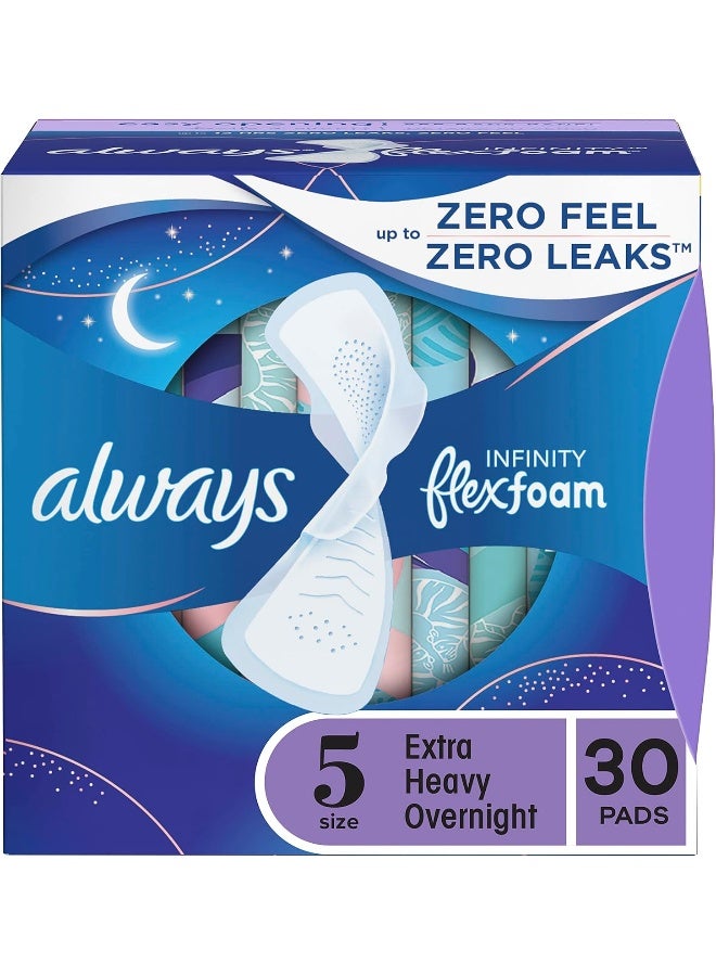 Always Infinity Feminine Pads for Women, Size 5 Extra Heavy Overnight, with wings, unscented, 30 Count - Image 1
