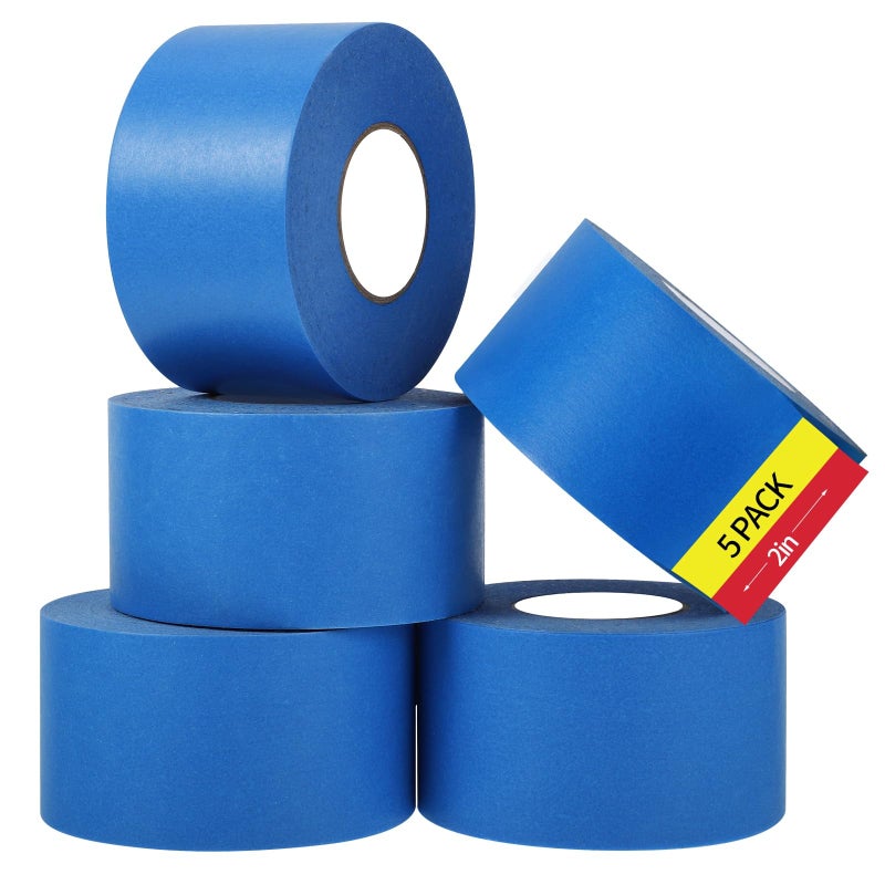 Fyguard 5 Rolls Painters Tape 2 Inch Wide, Blue Painters Tape Bulk 1.89In Ã— 55Yd Ã— 5 Rolls Blue Tape, Multi-Surface Masking Tape for Wall Painting Edge Treatment DIY Crafts, Total 275 Yards - Image 1
