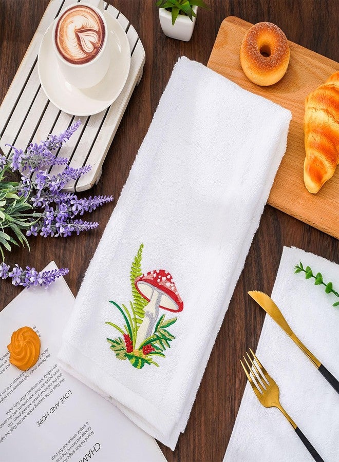 JarThenaAMCS 2Pcs Mushroom Hand Towels Forest Plants Embroidered Bathroom Towel Decorative Dish Towel for Hand Drying Cleaning Cooking Gift, 30 x 14 Inch - Image 4