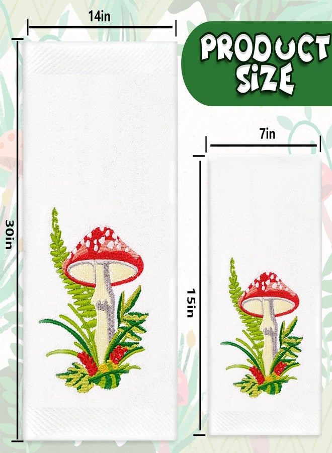 JarThenaAMCS 2Pcs Mushroom Hand Towels Forest Plants Embroidered Bathroom Towel Decorative Dish Towel for Hand Drying Cleaning Cooking Gift, 30 x 14 Inch - Image 2