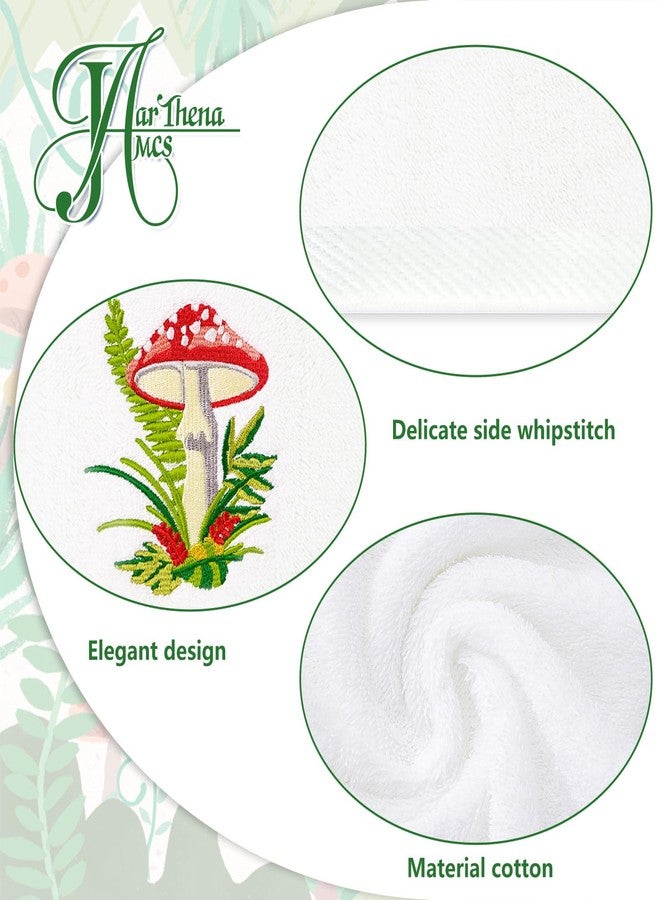 JarThenaAMCS 2Pcs Mushroom Hand Towels Forest Plants Embroidered Bathroom Towel Decorative Dish Towel for Hand Drying Cleaning Cooking Gift, 30 x 14 Inch - Image 3