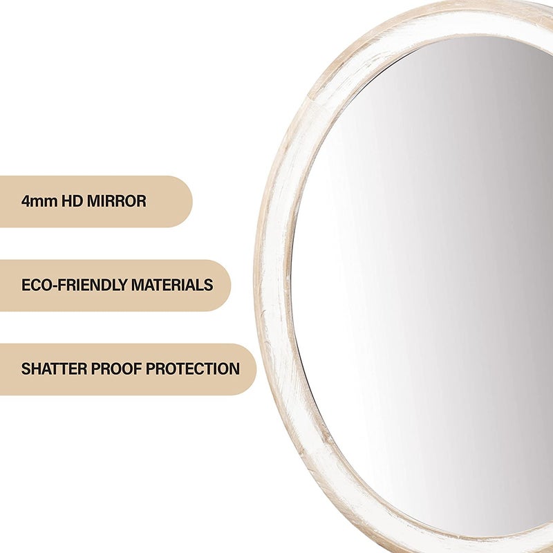 Reflinto 24 Inch Farmhouse Wooden Round Wall Mirror for Home Decor, Rustic Decorative Circle Mirrors for Bathroom Over Sink, Bedroom, Entryway, Living Room, Kithen, Office - Image 2