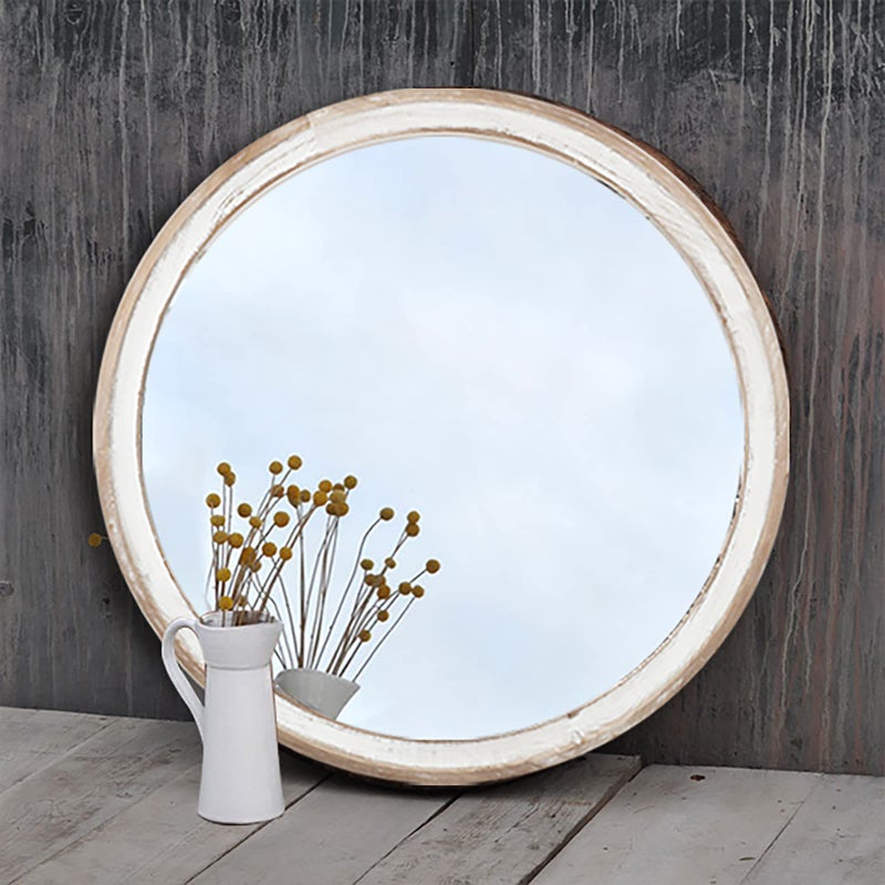 Reflinto 24 Inch Farmhouse Wooden Round Wall Mirror for Home Decor, Rustic Decorative Circle Mirrors for Bathroom Over Sink, Bedroom, Entryway, Living Room, Kithen, Office - Image 5
