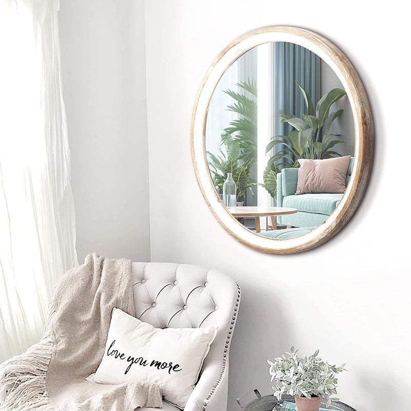 Reflinto 24 Inch Farmhouse Wooden Round Wall Mirror for Home Decor, Rustic Decorative Circle Mirrors for Bathroom Over Sink, Bedroom, Entryway, Living Room, Kithen, Office - Image 4